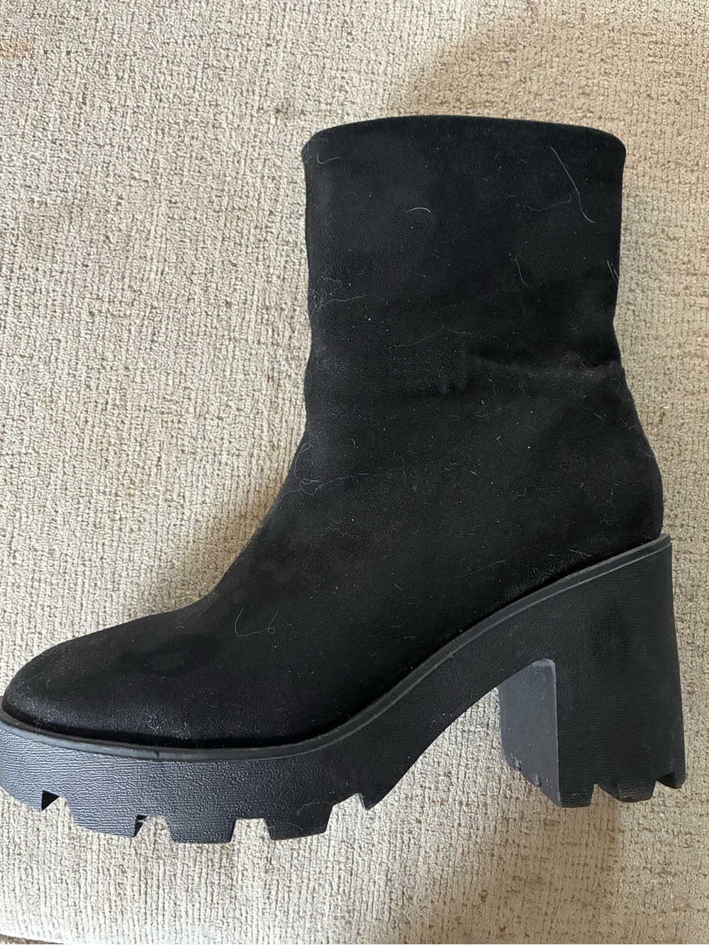 Source Unknown Black Suede Chunky Platform Ankle Boot
